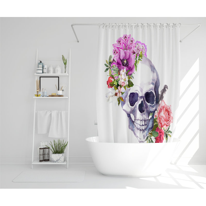 Human Skull With Flowers Designer Shower Curtain
