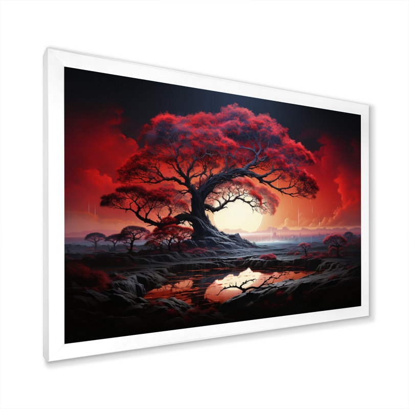 Red Tree Silhouette Symphony I - Landscape Trees Canvas Wall Art24, Blanc, H 30 po x l 40 po x P 1,5 po
