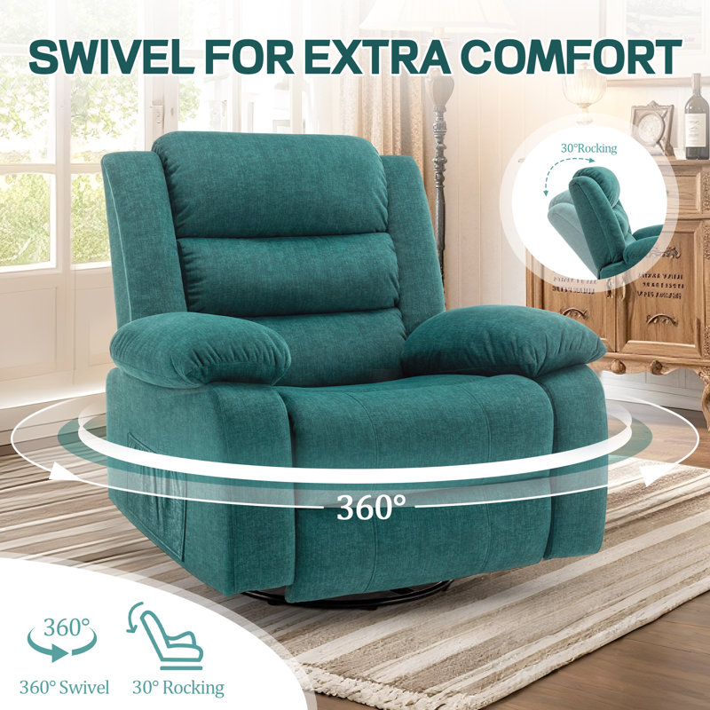 KORSER Recliner Chair With Heat And Massage,Oversized Recliner, 360°Swivel Manual Recliners For Living Room, Rocker Recliner With Side Pockets