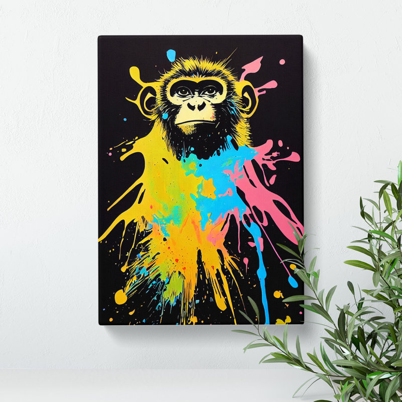Paint Splash Monkey No.1 - Wrapped Canvas, 76cm H x 50cm W x 3cm D