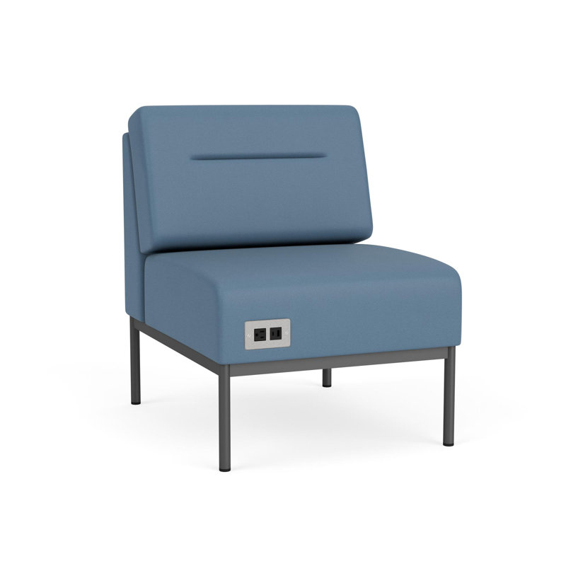 Chaise d'invité sans accoudoirs Darsey, Gris anthracite, Open House Quarry - bleu, Avec alimentation