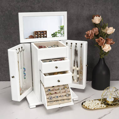Latitude Run® 5 Drawers Acrylic Jewelry Organizer, Birthday And Back To  School Gifts, Women Large Clear Jewelry Box, Velvet Jewelry Display Case  For Earrings, Rings, Necklaces, (Cream)