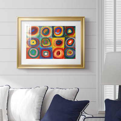 Étude de couleur: carrés avec cercles concentriques - Wassily Kandinsky - reproduction encadrée avec passe-partout et verre - 1913
