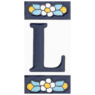 Sevillano 2.13" x 4.38" Ceramic Floral Address Letter Wall Tile in White/Blue