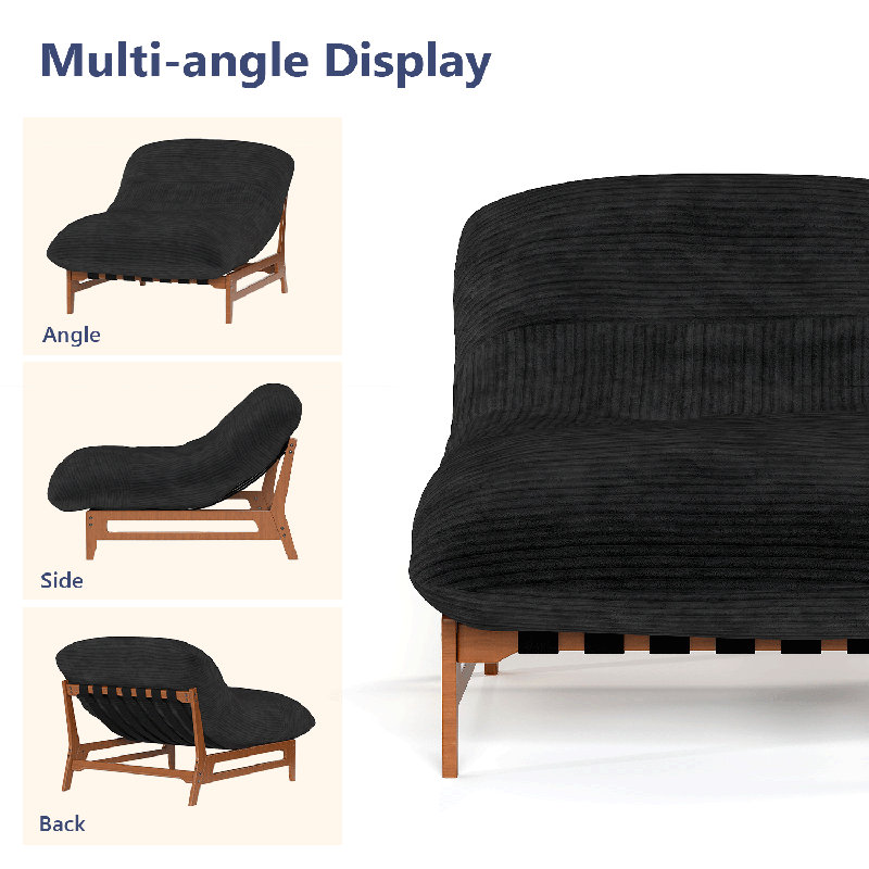 47'' Large Bean Bag Chair With Thick Plush Cushion, Lounge Chair, Black Corduroy