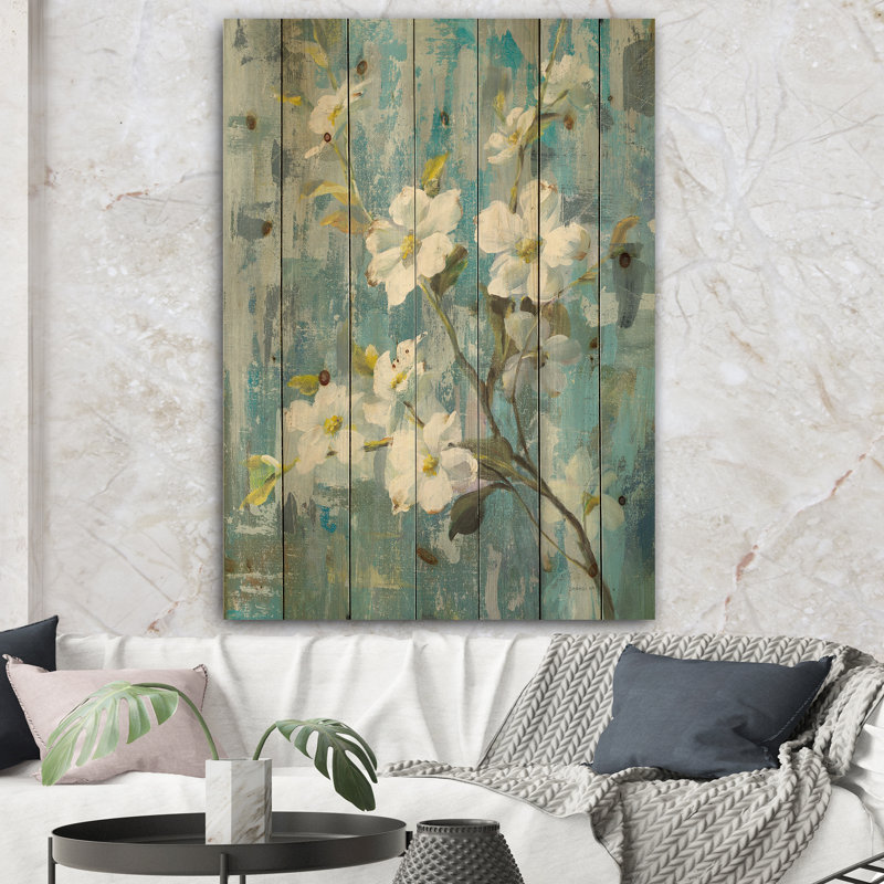 Pastel Magnolia II - impression florale et botanique sur bois de pin naturel, H 40 po x l 30 po x P 1,5 po
