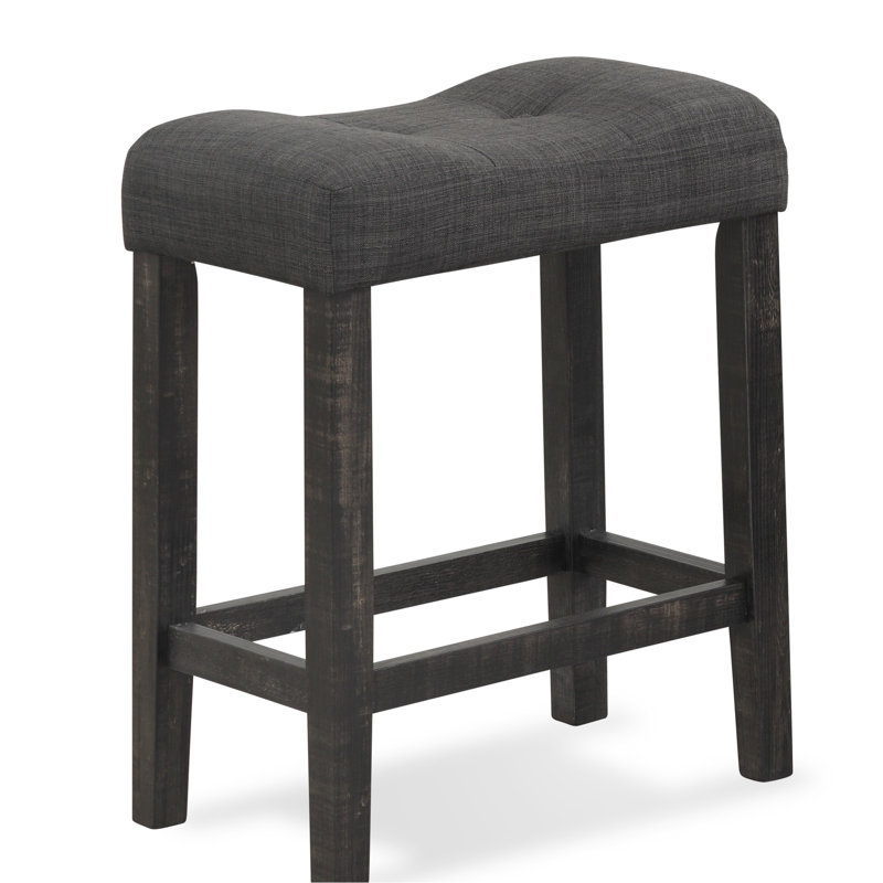 De 2 tabourets de hauteur de comptoir gris, bouton avec siège et repose-pieds rembourrés, nombreux coussins de repose-pieds en bois massif, structure en bois d'hévéa