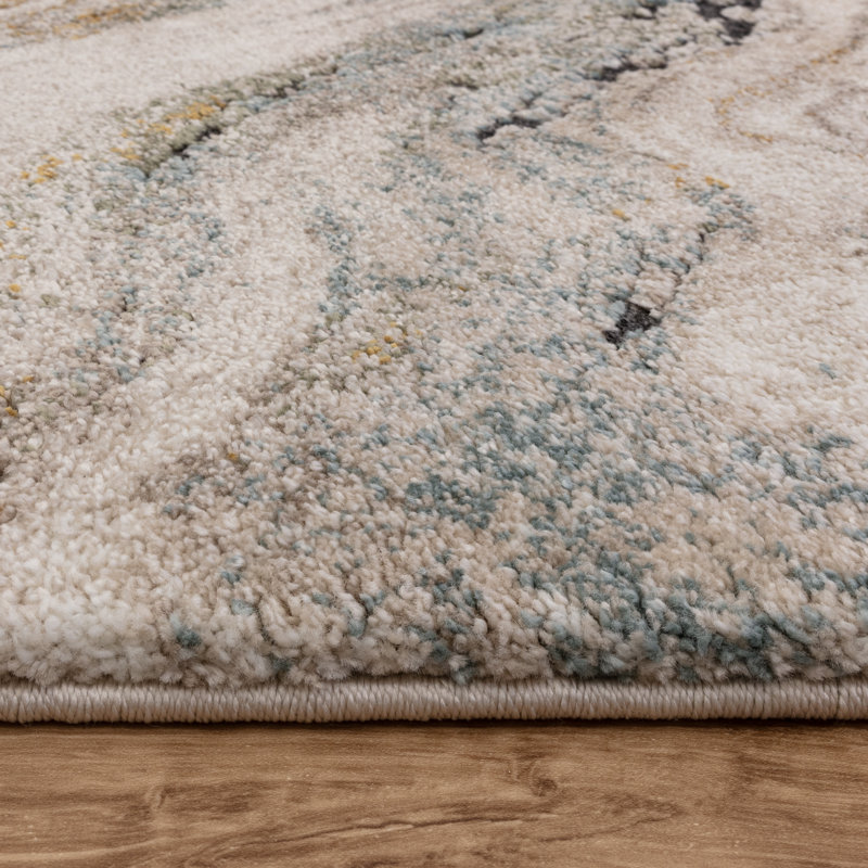 Decara Wave Abstract High-Low Blue/Beige/Ivory Area Rug, Rectangle 160 x 230 cm