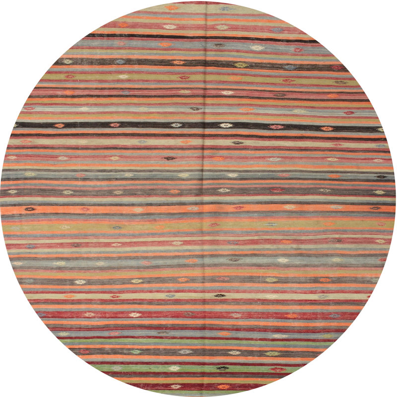 Tapis brun/marron/vert de zone contemporaine, Rond 6 pi