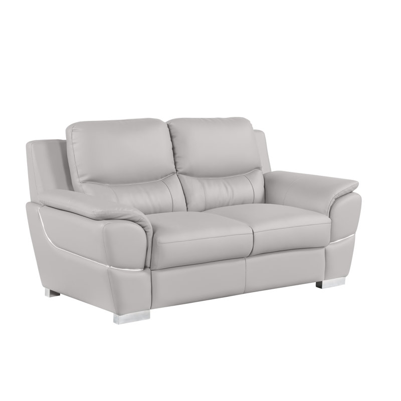 Jalo Genuine Leather Pillow Top Arm Loveseat, Light Gray