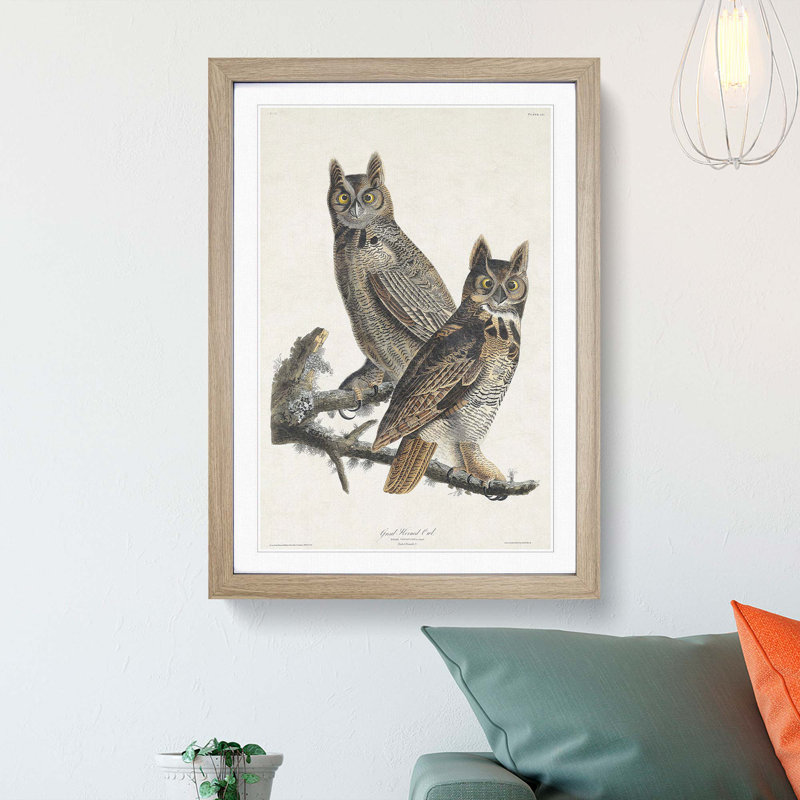 Great Horned Owls by John Audubon - Picture Frame Painting Print, 36cm H x 27cm W x 2cm D, Oak Framed