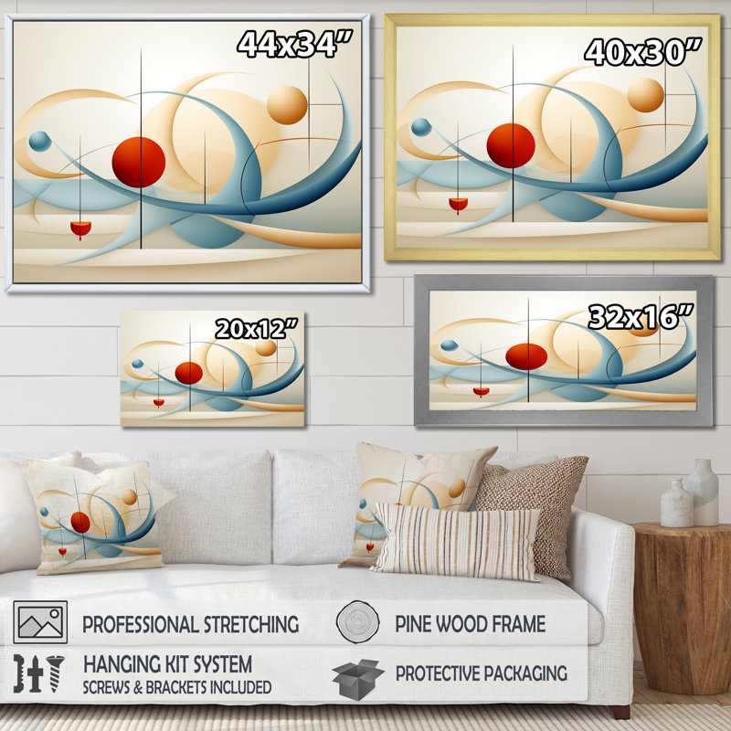 «Red Moon Retro Celestial Landscape I», reproduction sur toile, Cadre simple argenté, H 34 po x l 44 po x P 1,5 po