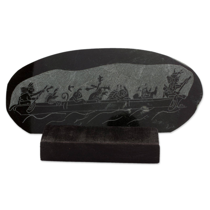 Plaque jade de voyage maya canoë Skeffingt