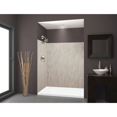 Transolid Lusso 60-in x 36-in x 72-in Glue to Wall 3-Piece Shower Wall Kit, Creme Carmel