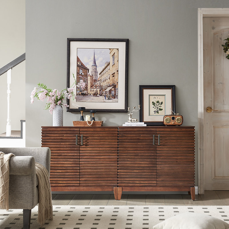 Buffet moderne 36 "à 2 portes cannelées et porte vieillie (ensemble de 2), Noyer