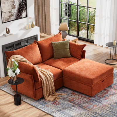 Merchelle 68" Wide Reversible Modern Modular Sectional Sofa With Storage Ottoman -Premium Chenille Fabric