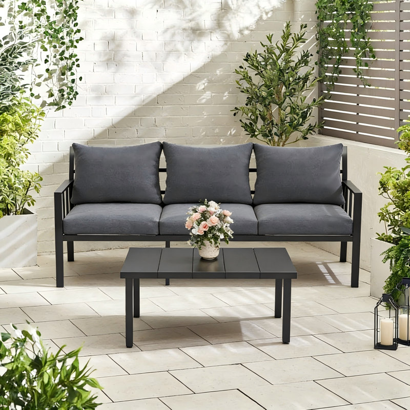 3 Seater Outdoor Sofa with Coffee Table, Gray