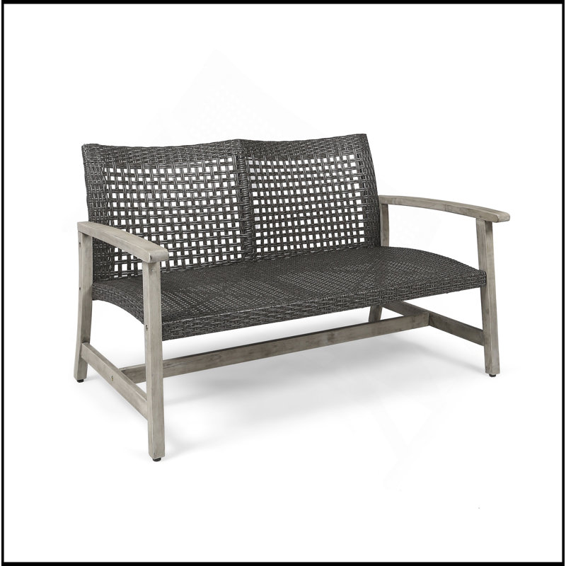 Causeuse d'extérieur en bois d'acacia, ensemble de conversation pour meubles de patio, Gris