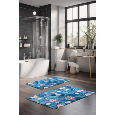 Ensemble de tapis de bain de luxe Eakly (2 pièces), 100% polyester, 16,0 x 23,6 pouces et 23,6 x 39,4 pouces | Conception antibactérienne antidérapante, hauteur de poils de 0,3 po | Lavable à la machine, durable et facile à nettoyer | Idéal pour la décoration de salle de bain