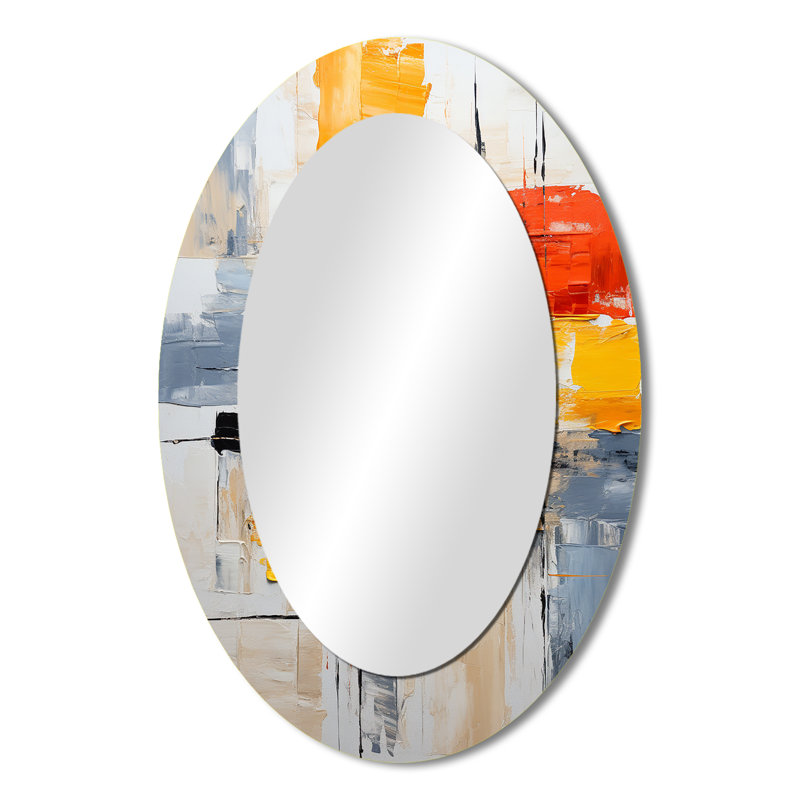 Deconstructed Colorfields Minimal Abstract - Blue Modern Oval Wall Mirror, 36" x 24"