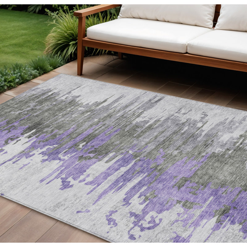 Tapis intérieur lavable abstrait ivoire et gris anthracite 8 pi x 10 pi