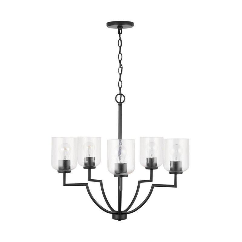 Lustre classique 5 lumières à abat-jour Achen, Noir mat