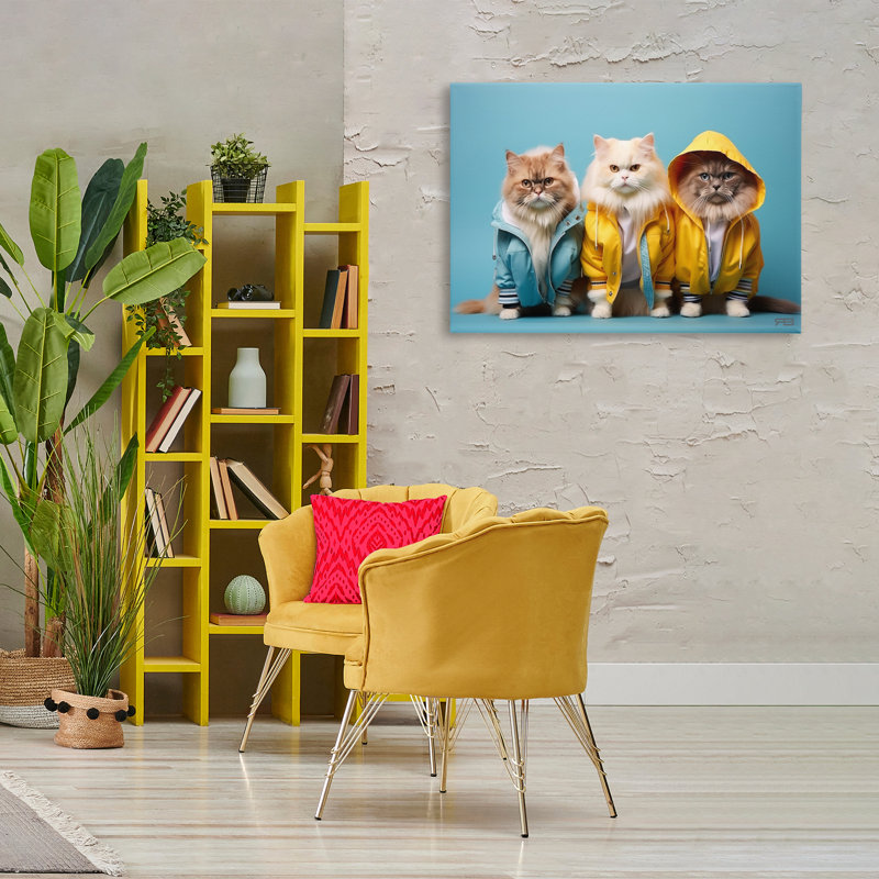 "Drôle de chats élégants", art mural par Roozbeh Bahramali, H 24 po x l 36 po