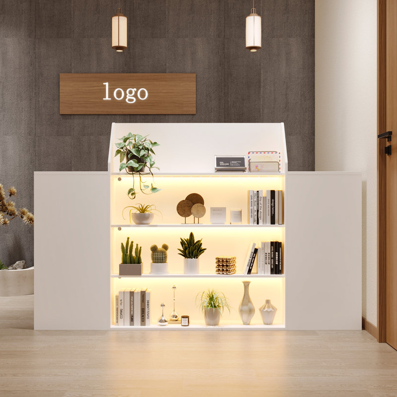 Bureau de réception l 61 po avec tablettes à DEL, rangement verrouillable
