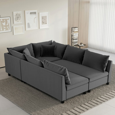 Canapé moderne [Vidéo] Canapé-lit modulaire 86 * 60 ", ensemble de canapé en chenille avec coussins, combinaison libre, mobilier d'intérieur minimaliste, canapé convertible surdimensionné à 6 sièges, appartement, 2 couleurs