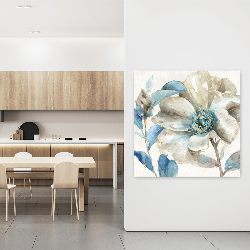 Indigold contemporain iv avec art floral bleu, H 48 po x l 48 po