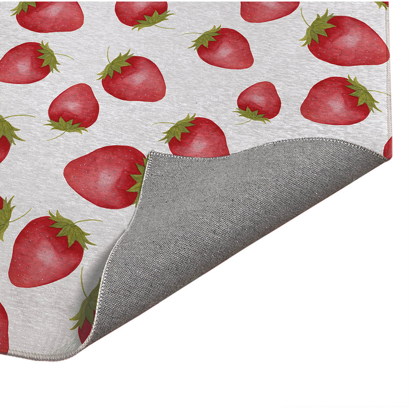 Tapis de cuisine antidérapant Summer Strawberries, Rectangle 4pi x 6 pi, Blanc