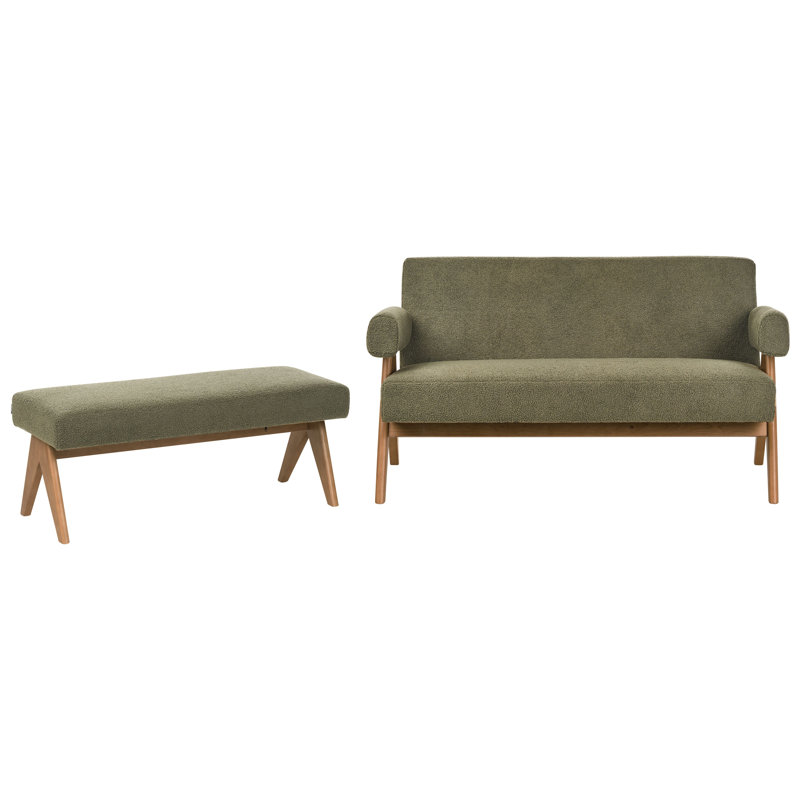 Living Room Set Drumheller Boucle, Green, Dark Brown Wood