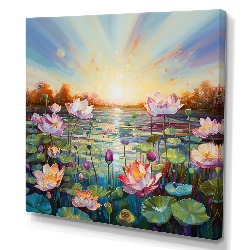 «By the Lake Lotus», reproduction d'art liquide, Toile tendue, H 30 po x l 30 po x P 1 po