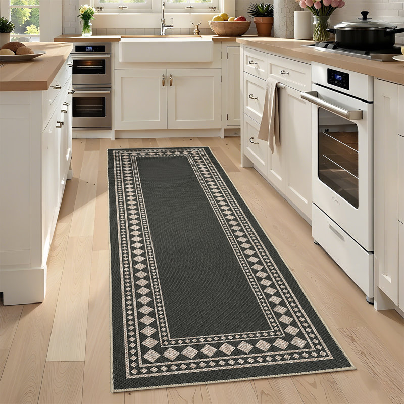 Modern Non Slip Washable Jute Area Rug Geometric Bordered Carpet Soft Collapsible Indoor Outdoor Large Floor Mat for Living Room Bedroom Dining Room Hallway