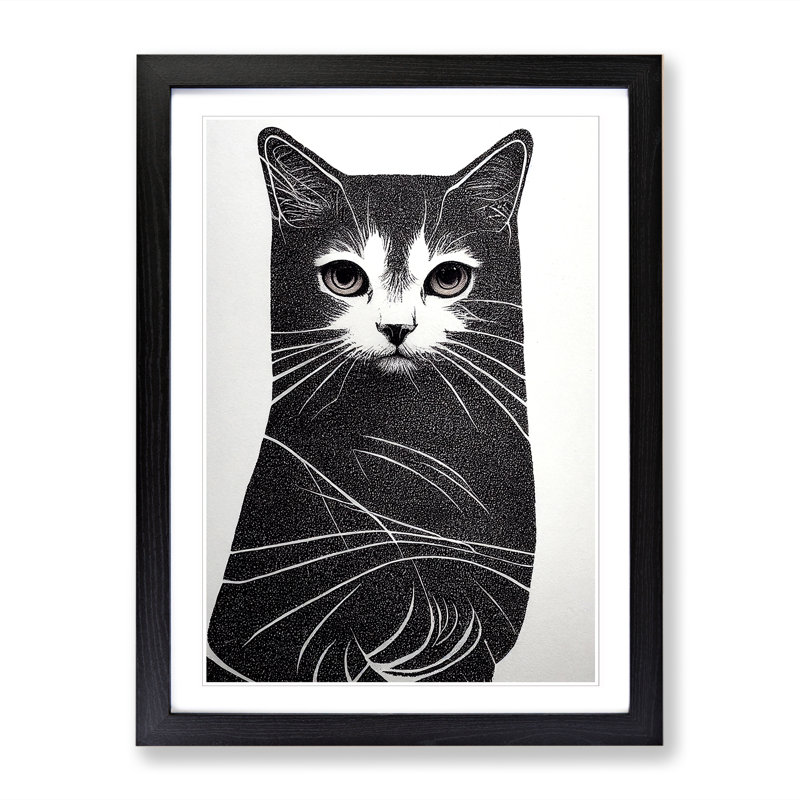 Cat Art Stippling - Picture Frame Print, Oak Framed, 34cm H x 25cm W