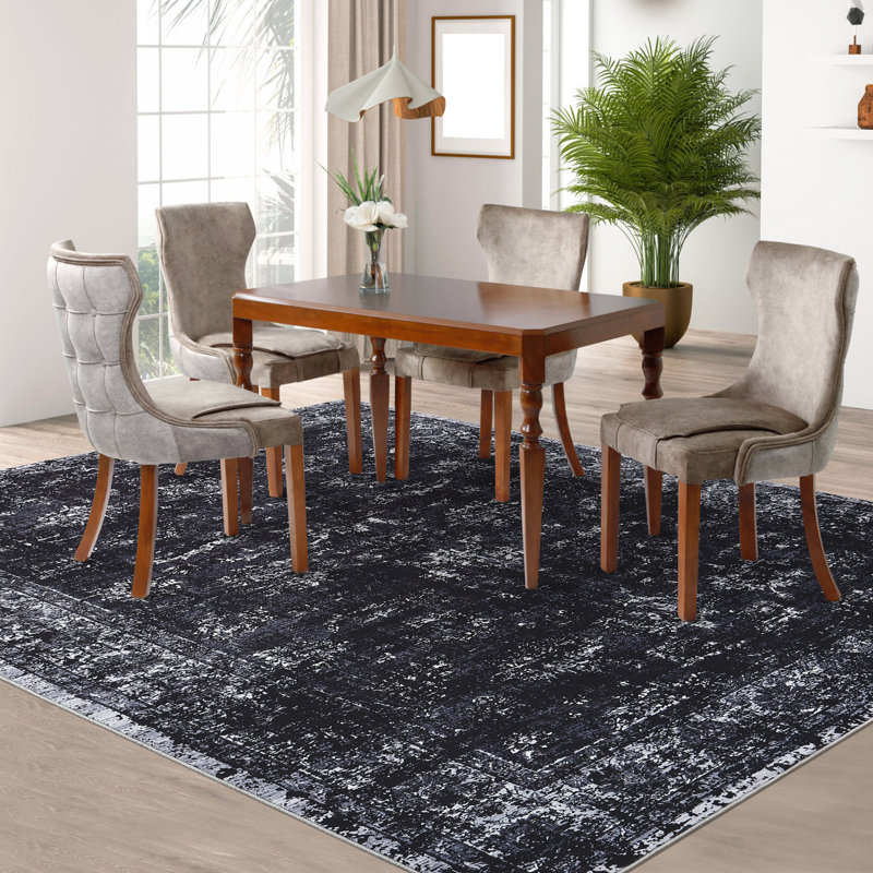 Tapis oriental antidérapant lavable à la machine pour le salon, Rectangle 5 pi x 7 pi