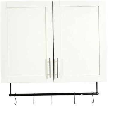 Armoire murale de salle de bain avec tablette réglable, barre à serviettes, 5 crochets, armoire de rangement pour la salle de bain, cuisine, blanc