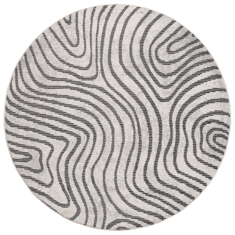 Madee Temple Bcf/Jute/Latex/Overlock Abstract Rug in Beige/Black, Round 6'7"