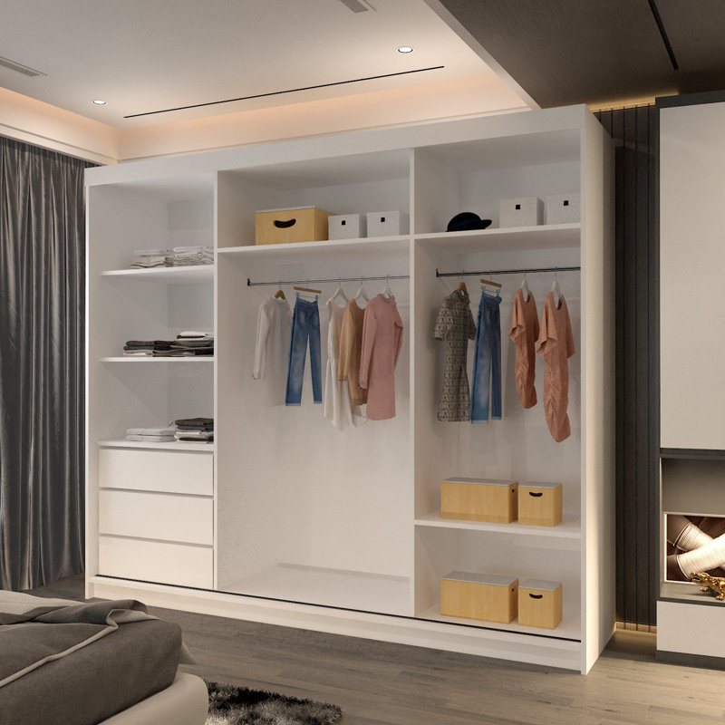 Chuipek 3 Door Manufactured Wood Wardrobe, White