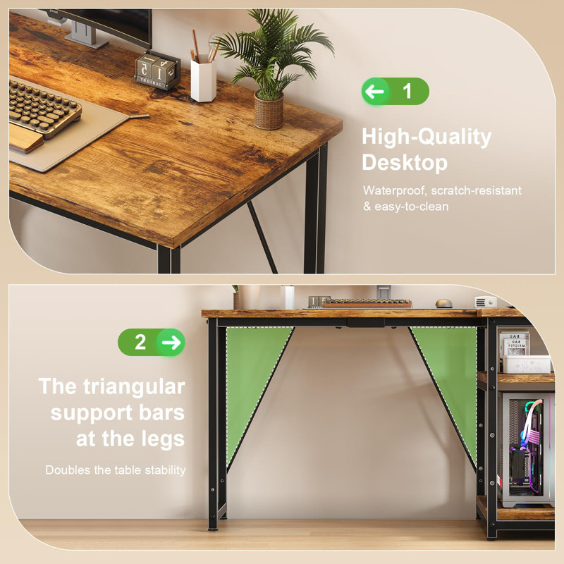Ambus L Shape Computer Desk, Left Hand, Brown/Black, 120cm W x 80cm D