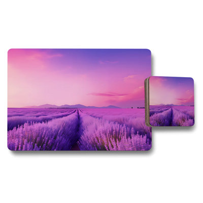 Lavender Field Placemats And Coaster Set Purple Sunset Design