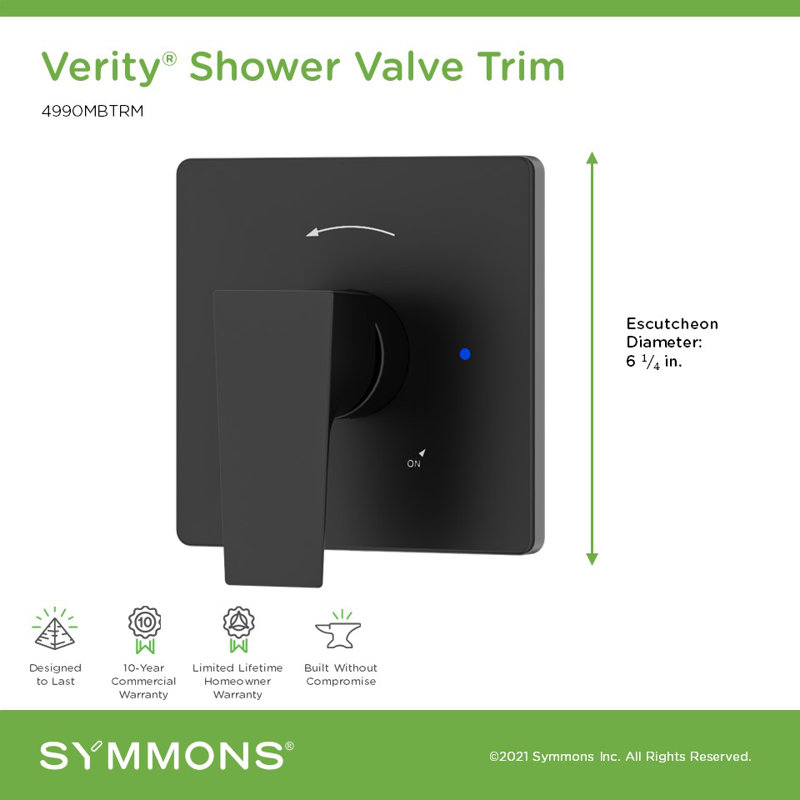 Verity Single Handle Shower Valve Trim Kit (Valve Not Included), Matte Black