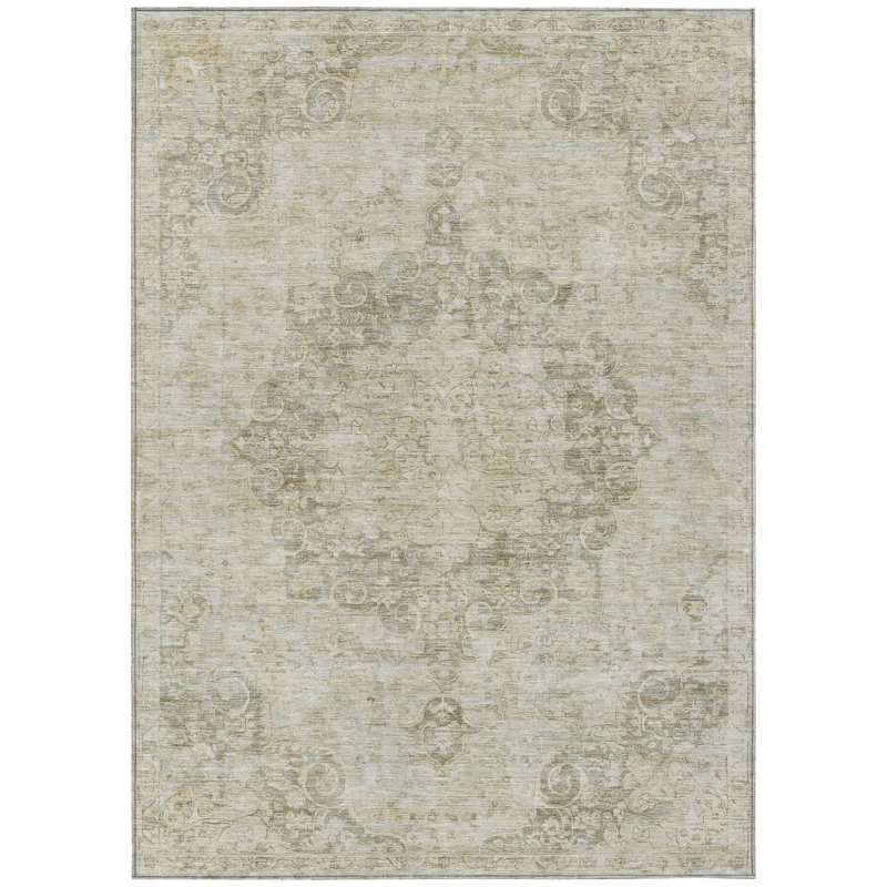 Tapis intérieur lavable à médaillon floral 5 pi x 8 pi sauge