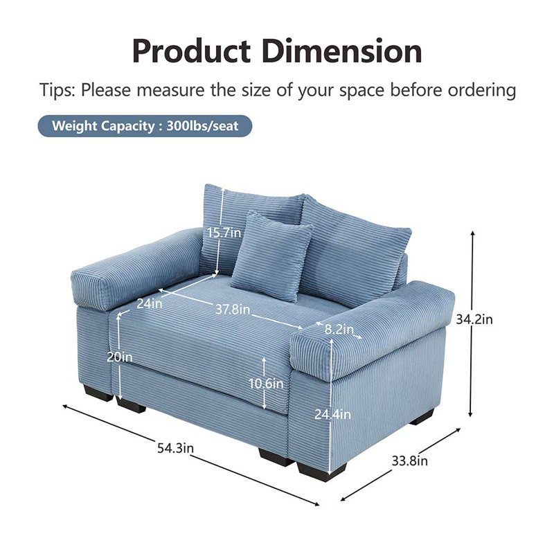 Fauteuil très large et épais avec accoudoirs, Bleu