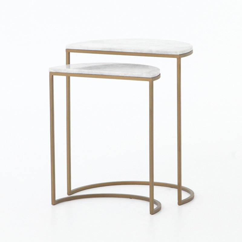 Ane Marble Nesting End Table, White Marble, Gold