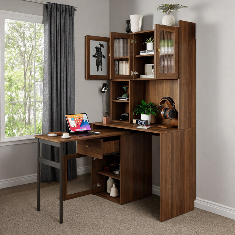 Bureau d'ordinateur avec bibliothèque haute