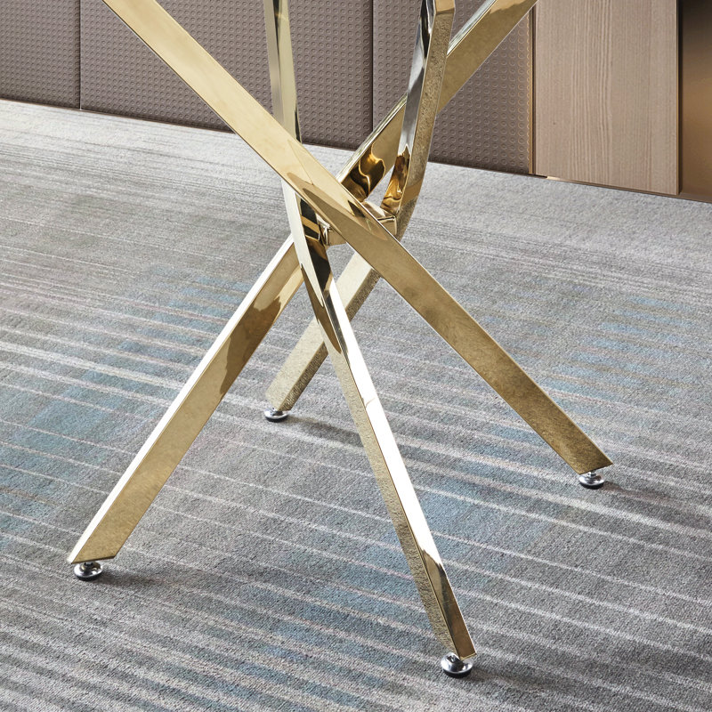 Élégante table de salle à manger ronde en verre trempé avec pieds dorés de 36 po de diamètre