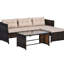 Ensemble modulaire d'extérieur 3 pièces - Patio avec méridienne, coussins, table en verre, utilisation toutes saisons, siège confortable beige, plateau de table trempé,