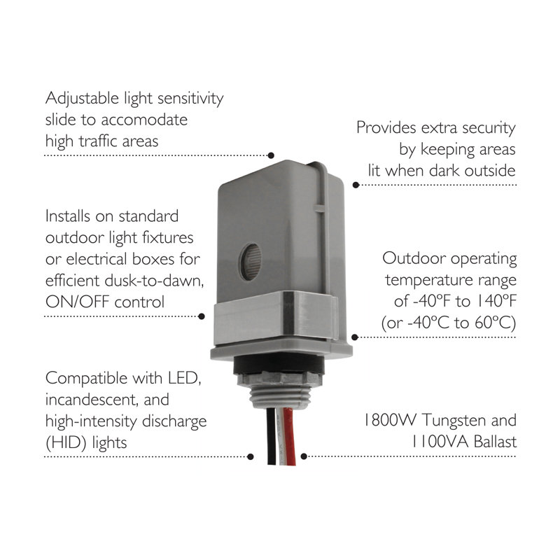 Gray Hardwired Outdoor Photocontrol Sensor