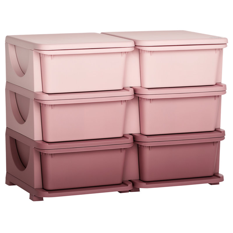 Bendet 6 Drawers Plastic Kids Storage Units 3 Tier Children Toy Chest, Pink